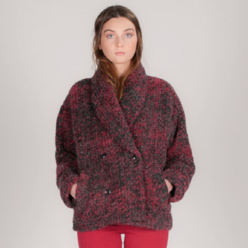 New Sita Murt Alpaca Mohair Textured Jacket Coat Red Black Woven Unique Size 10